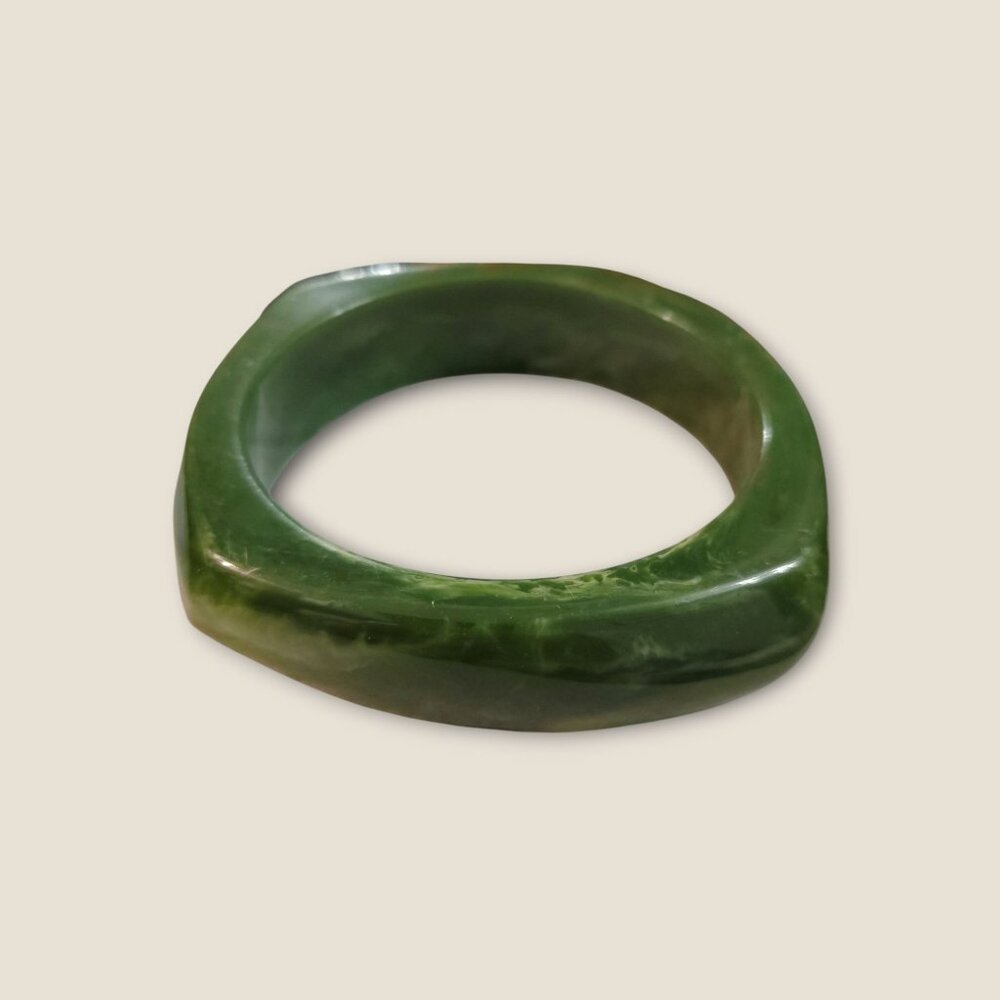 Vintage Green Marbled Square Bangle Bracelet 2.5" Inside Diameter 0.75" Width Re